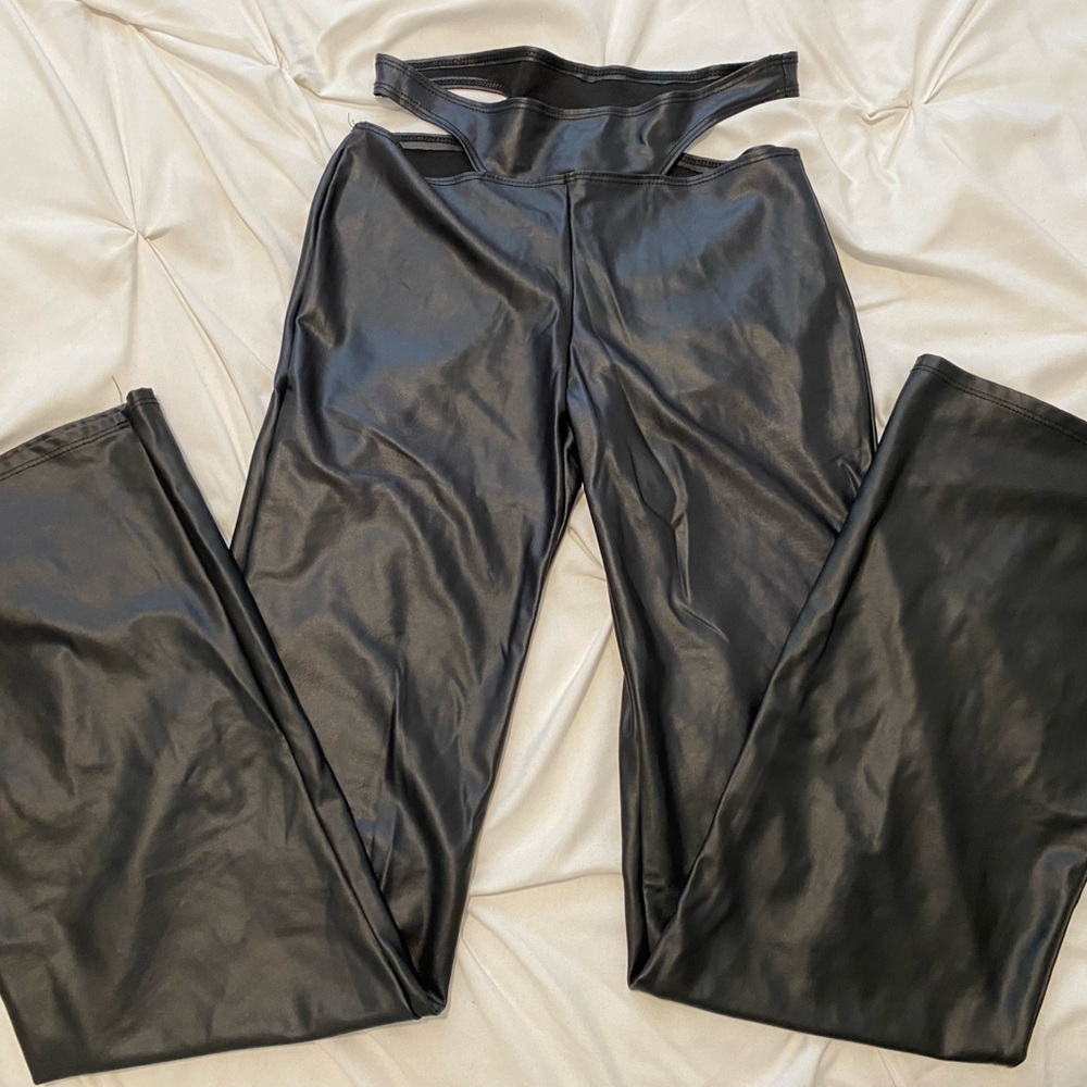 High waisted bootcut pleather leggings